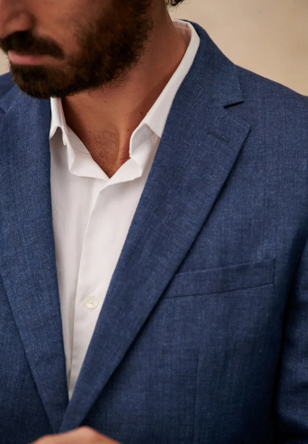Blue Herringbone Tailored Suit Blazer Jacket