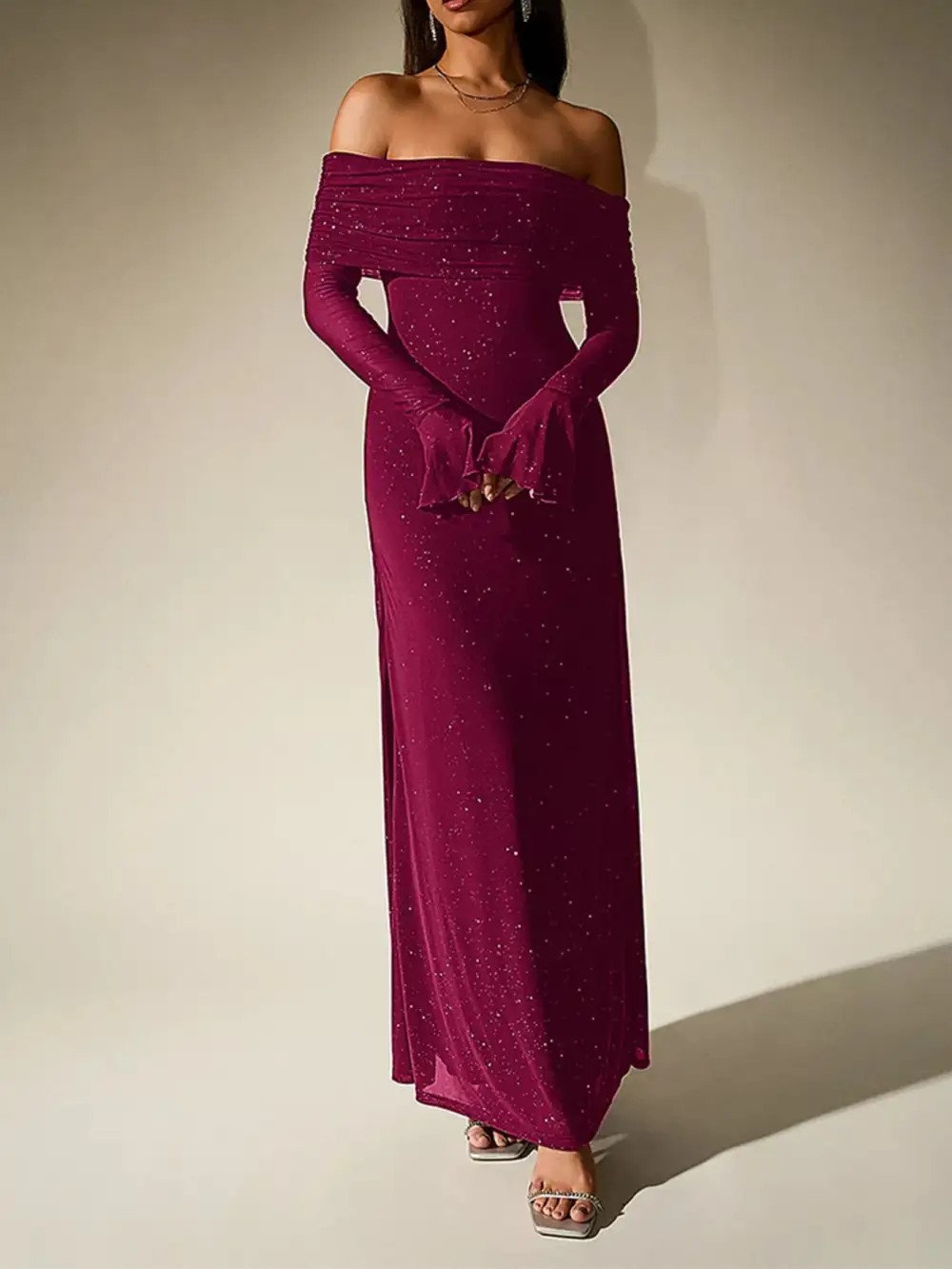 Glitter Off Shoulder Maxi Dress
