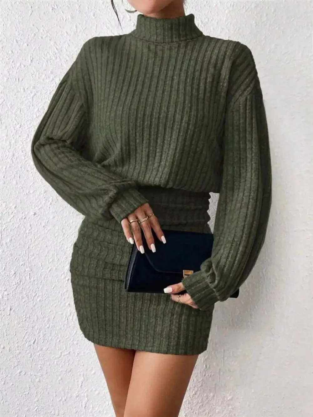 Wearable Cut Ribbed Knit Mini Dress
