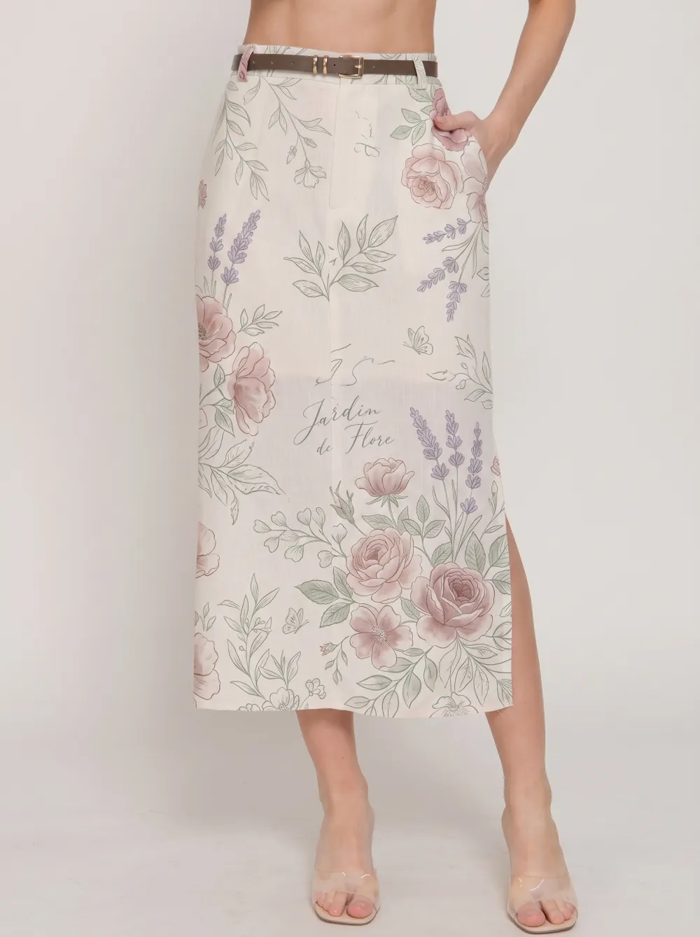 Women's Floral Garden Jardin de Flore Printed Midi Skirt