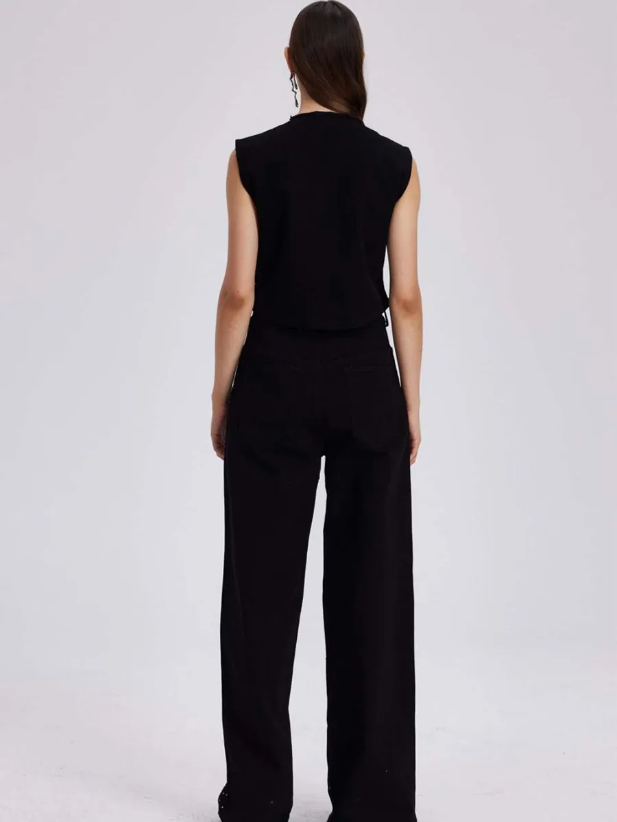 Liana Embellished Cutout Denim Pants Set