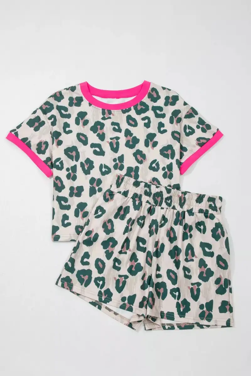 Refined Refined Leopard-Print Top and Shorts Matching Set