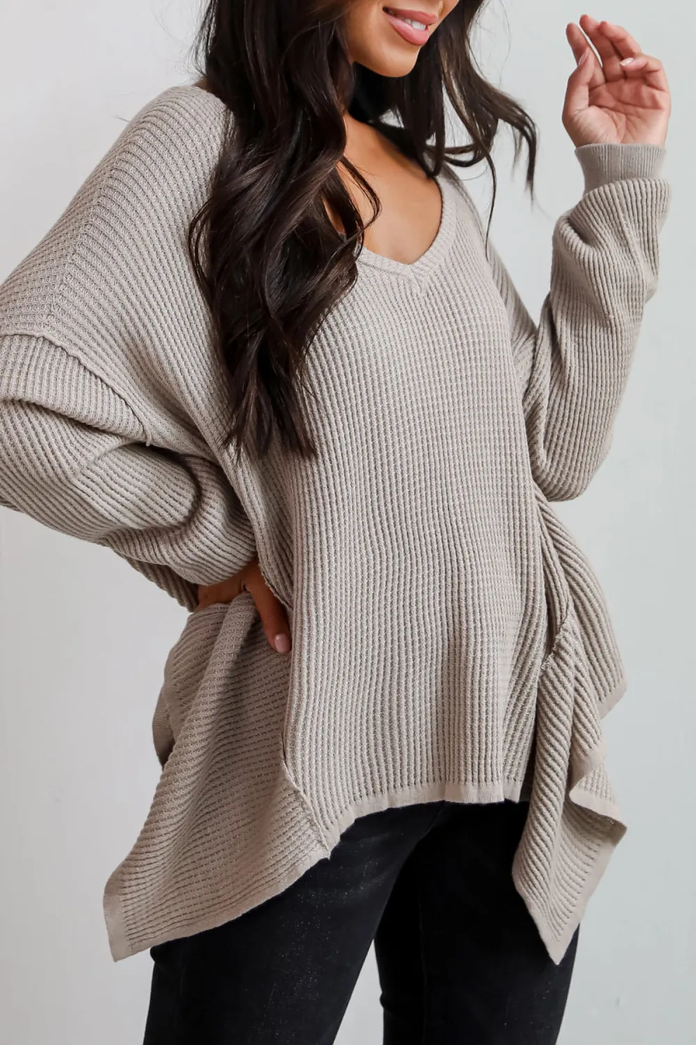 Taupe Oversized Waffle Knit Top