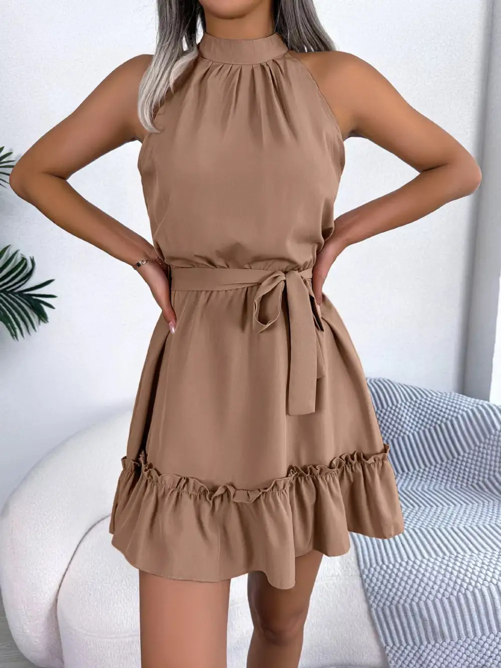 Halter A Line Ruffle Casual Dress