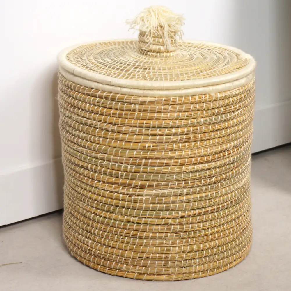 Lidded Natural Fiber Storage Basket