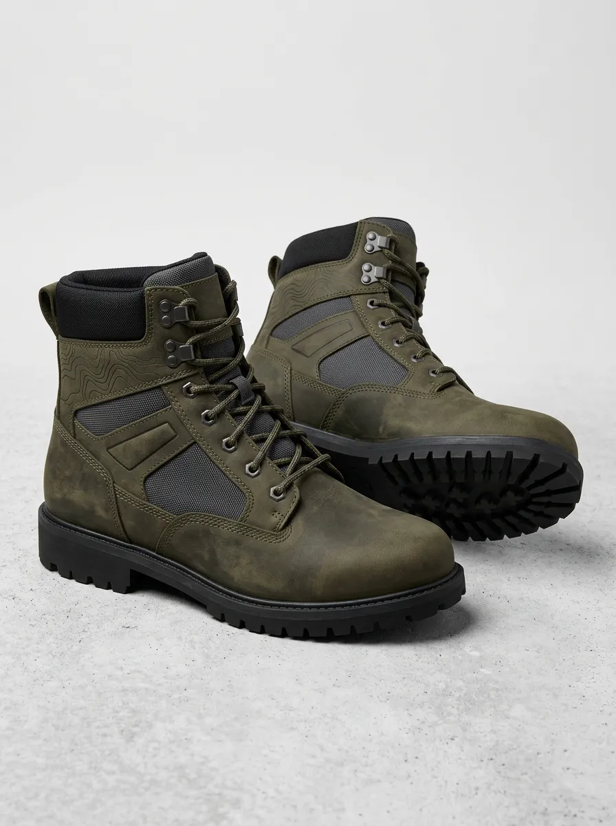 Unisex Casual Outdoor Adventure Topographic Pattern Print Work Boots