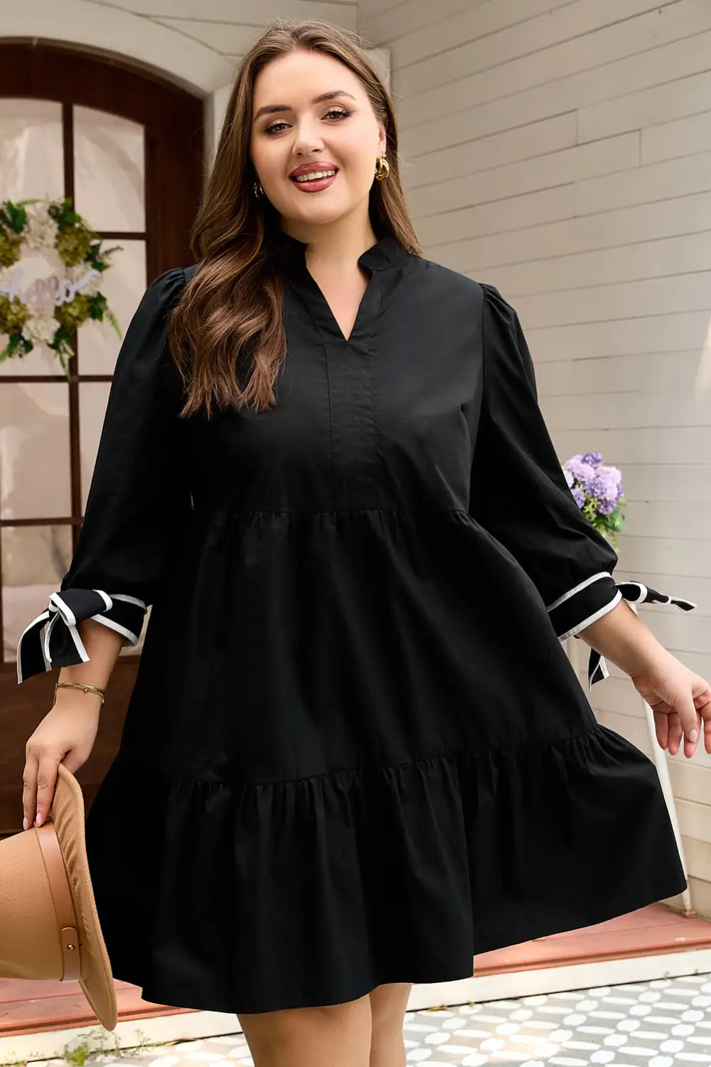 Comfort Fit V Neck Mini Dress