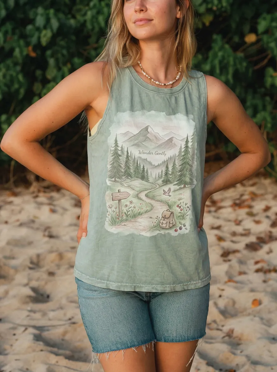 Women's Nature Lover Wander Gently Mountain Forest Printed Tank Top