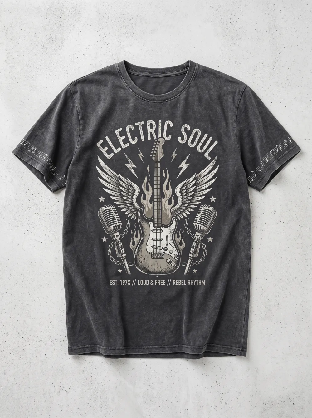 Unisex Rock Music Lover Electric Guitar Wings Printed T-shirt