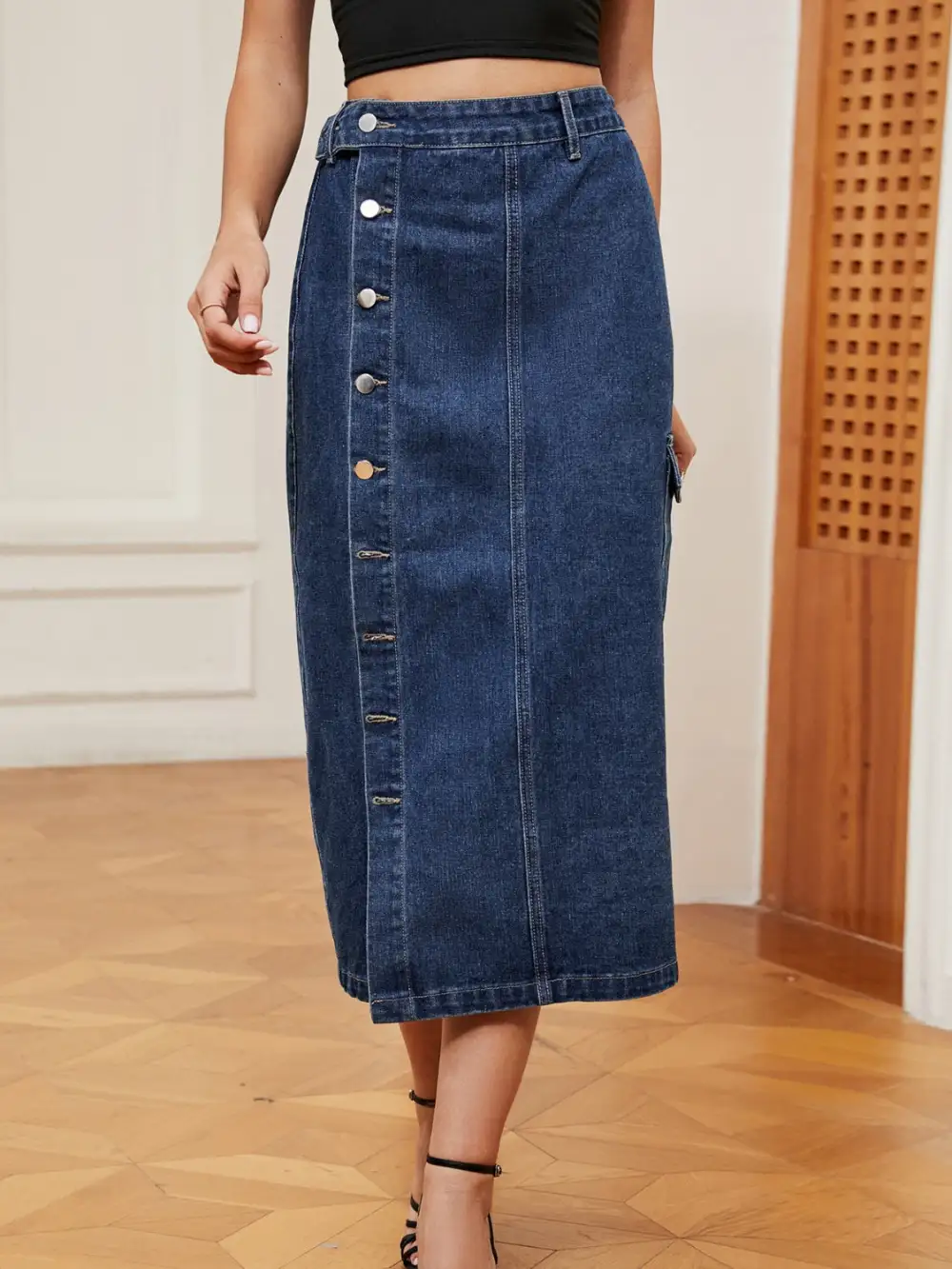 Button Down Denim Dropship Skirt