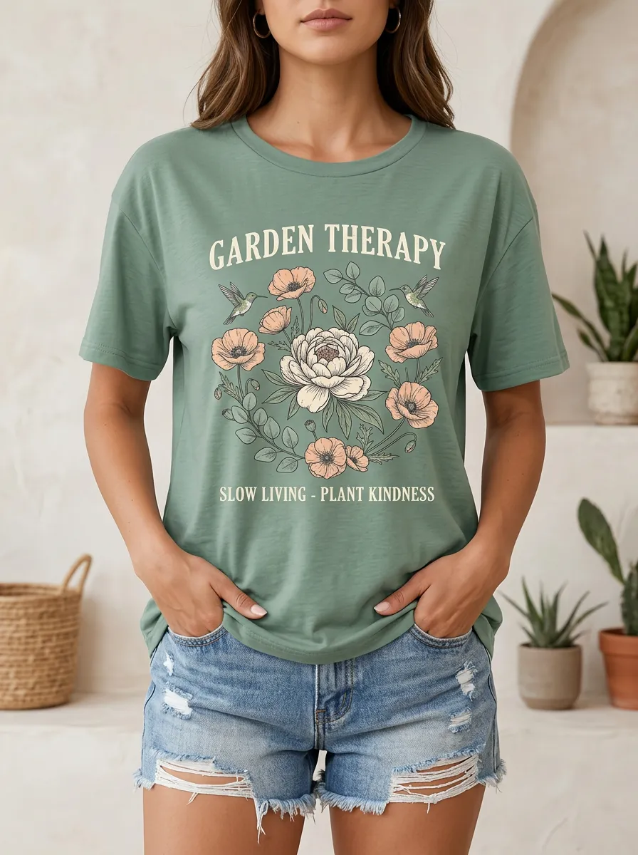Garden Therapy Hummingbird Floral T-Shirt