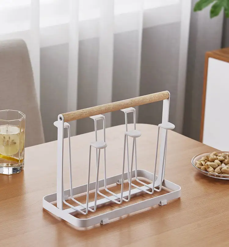 Wooden Handle Glass Holder White