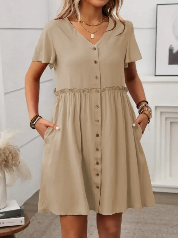 Flutter Sleeve Button Front Dress