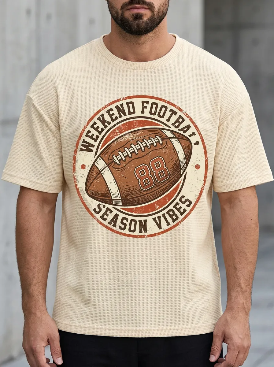 Men's Football Lover Weekend Season Vibes Printed T-Shirt