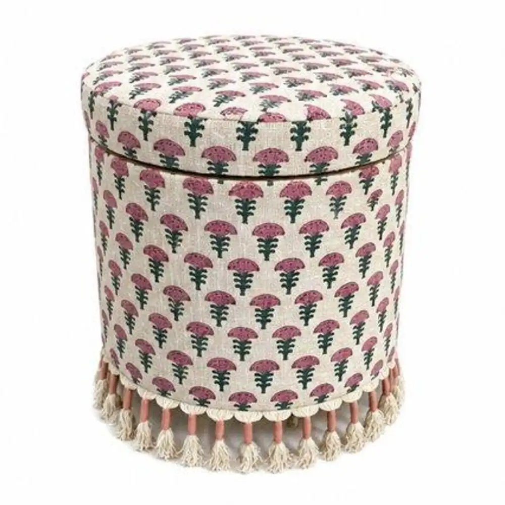 Upholstered Floral Bohemian Storage Ottoman
