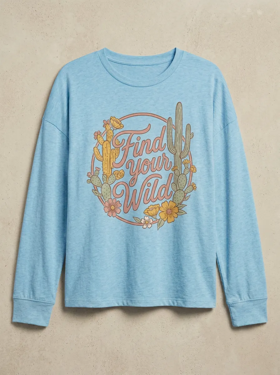 Desert Nature Lover Find Your Wild Cactus Floral Long Sleeve Top