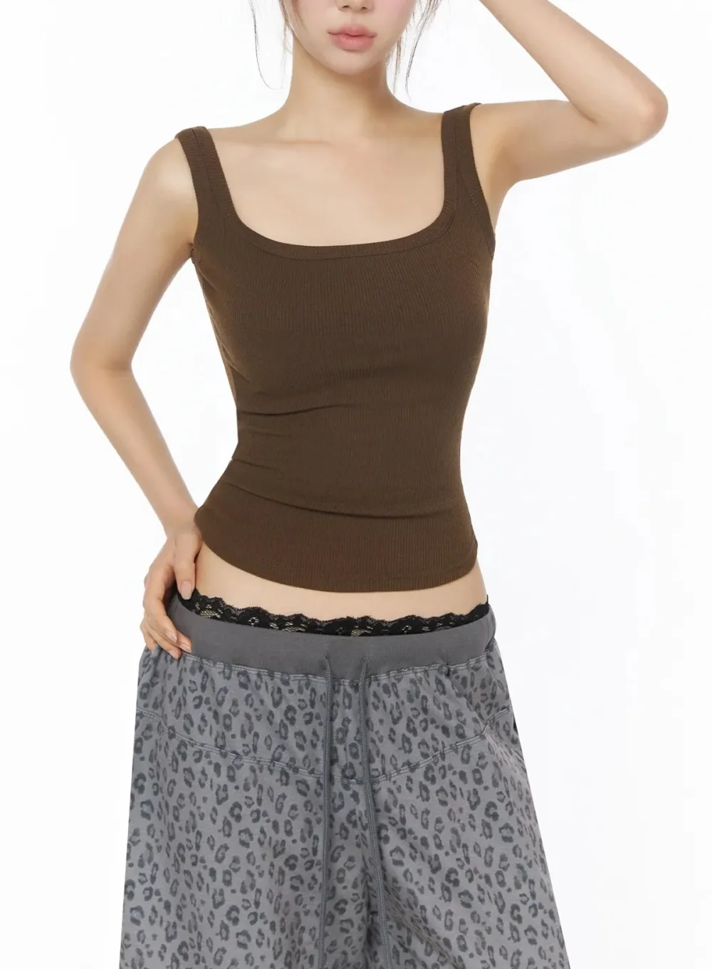 Ribbed Square Neck Padded Tank Top