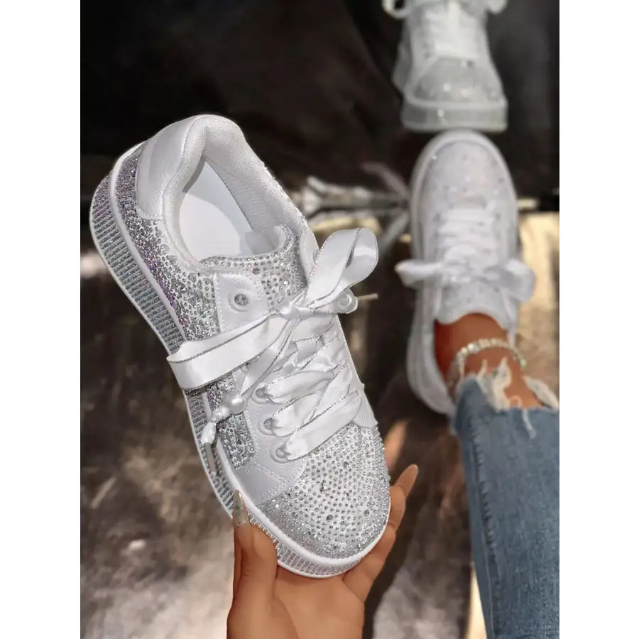 Round Toe Rhinestone Sneakers