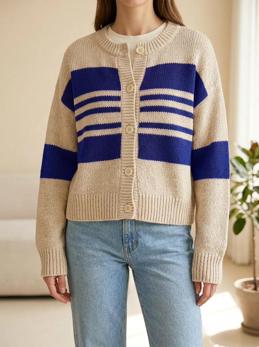 Layered Rugby Striped Knit Cardigan