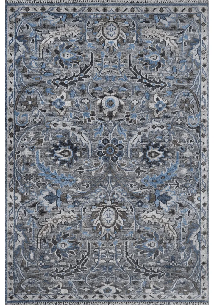 Hand Knotted Floral Bordered Wool Area Rug