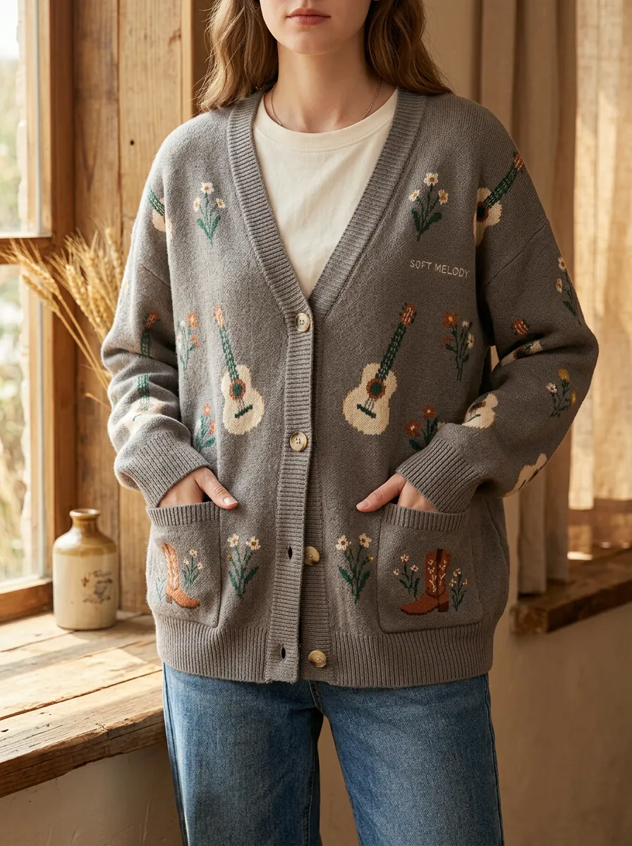 Cowboy-Boot Women's Country Music Casual Cardigan
