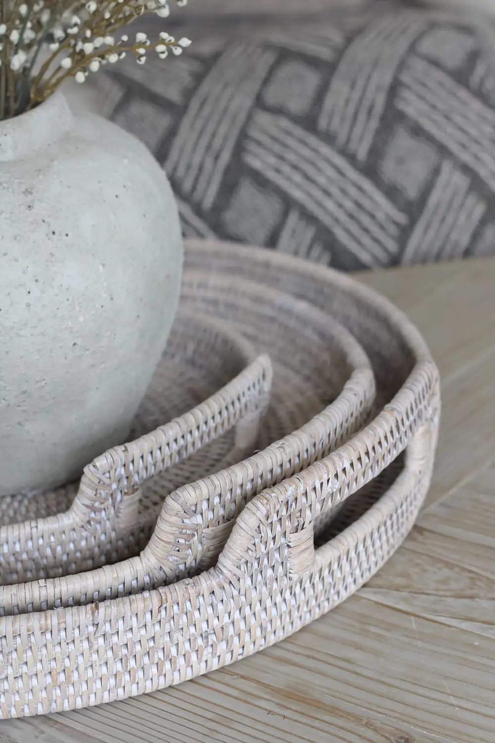 Round Rattan Tray with Handles