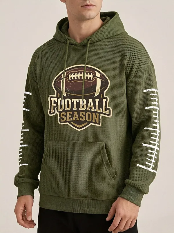 Men's Football Season American Football Graphic Printed Waffle Hoodie