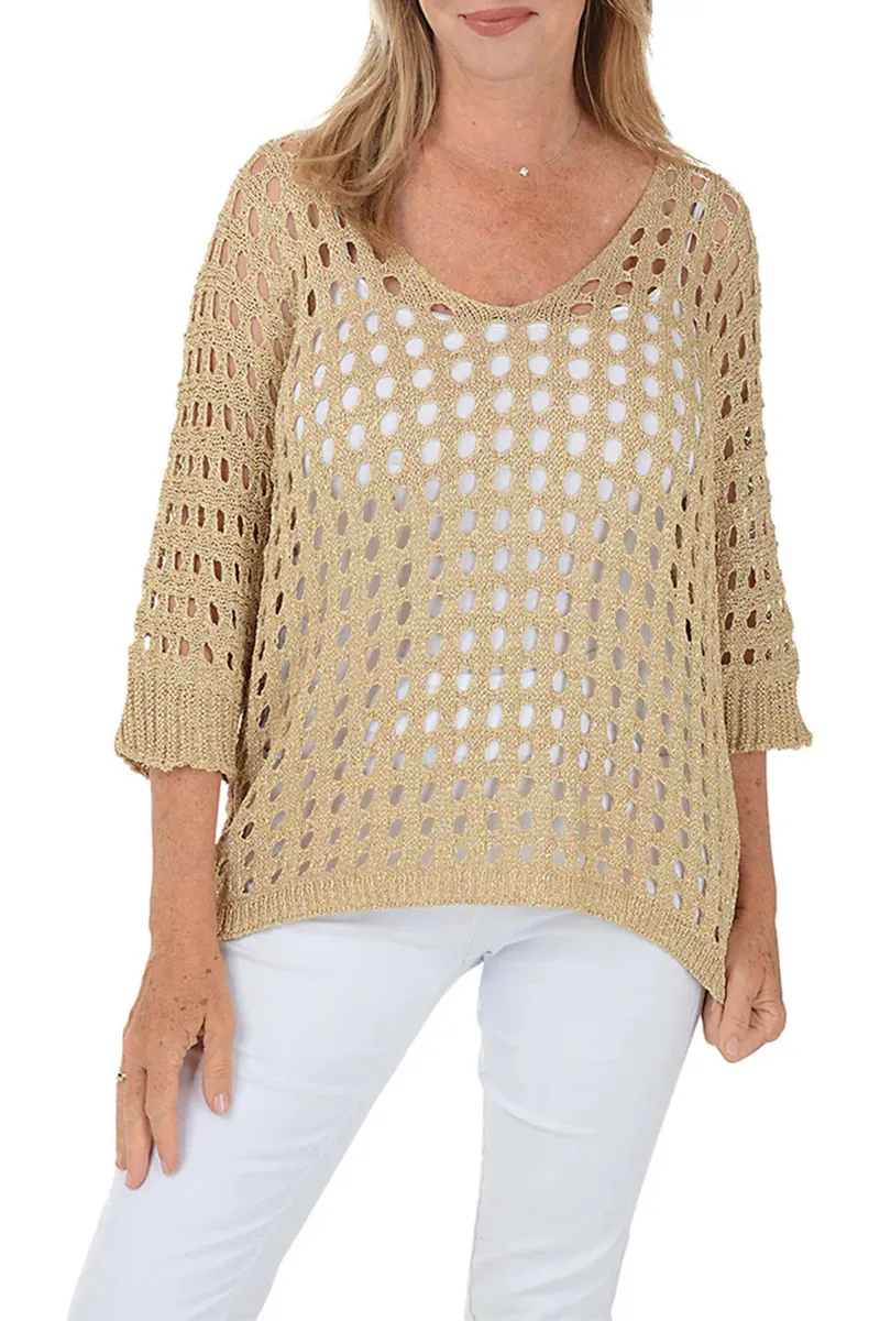Glitter Open Knit V-Neck Sweater