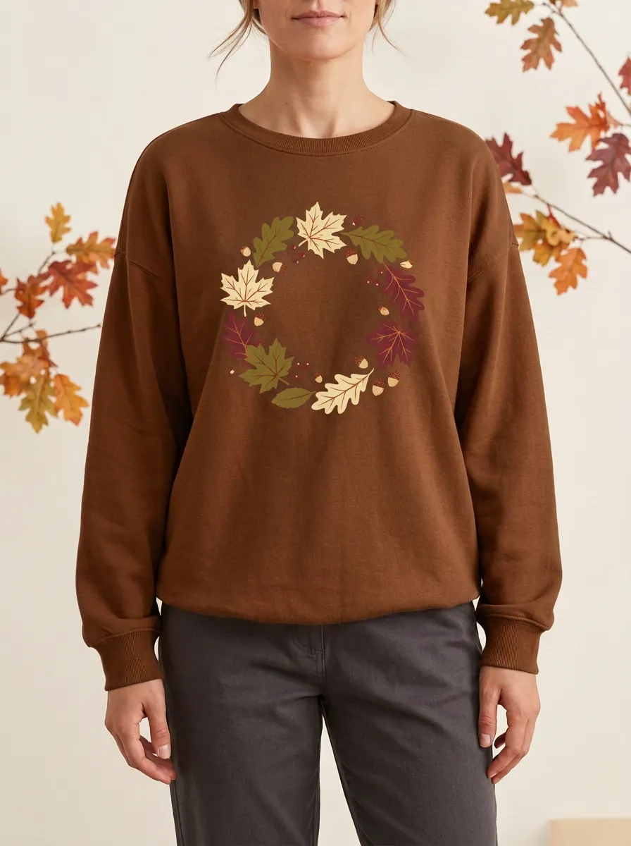 Maple-Leaf Printed Leaf-Motif Graphic Sweatshirt