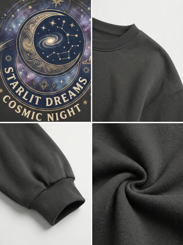Women's Starlit Dreams Celestial Moon Galaxy Printed T-shirt