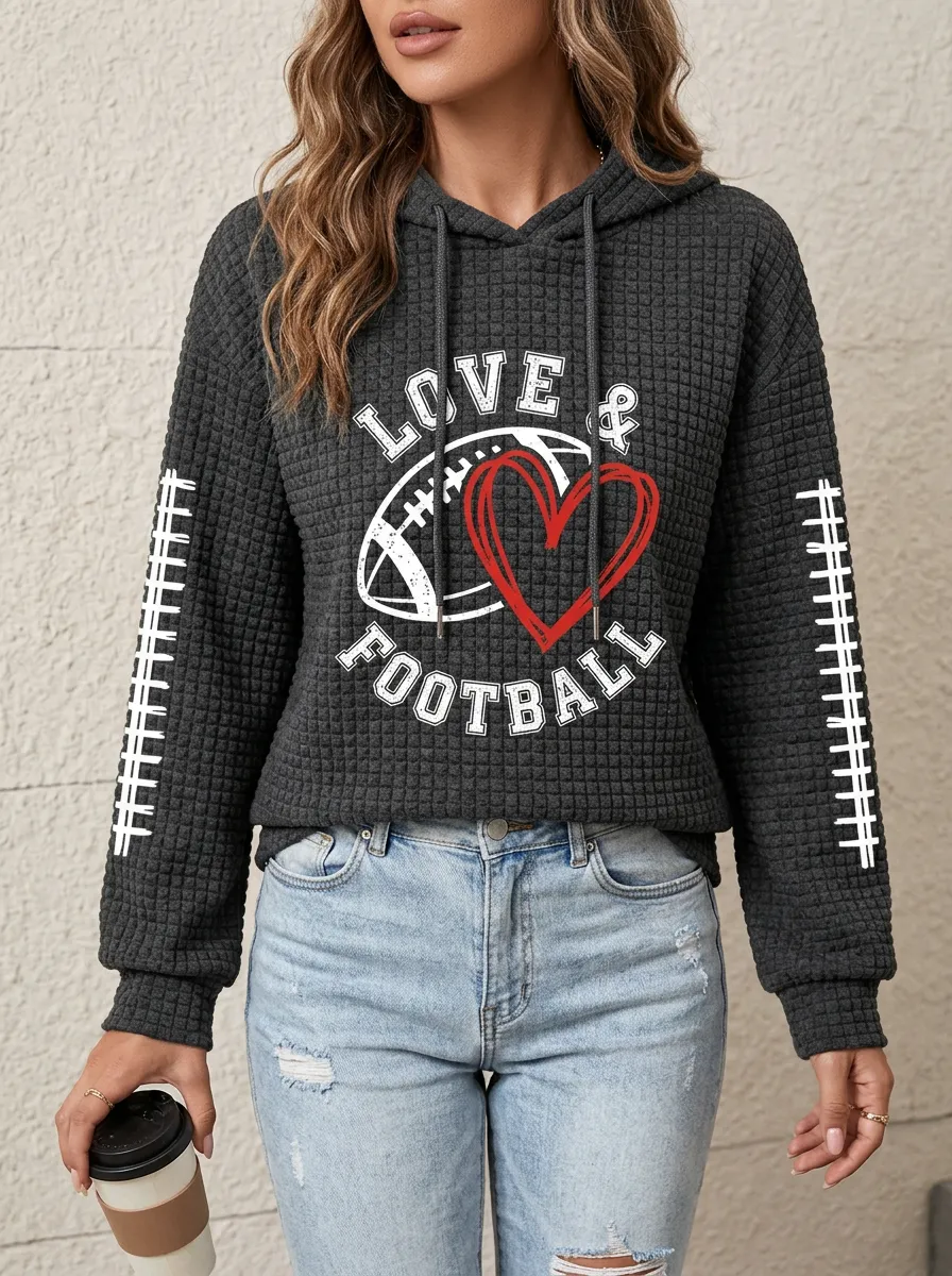 Women's Classic Vintage Inspired Gridiron Heart Ball Love Graphic Hoodie