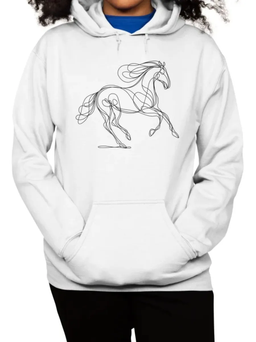 Minimalist Line Horse Printed Hoodie