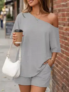 Easygoing Refined Pocketed Top and Shorts Matching Set