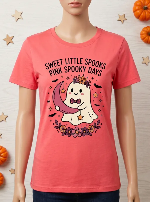 Ghost Moon Floral Halloween Graphic T-Shirt