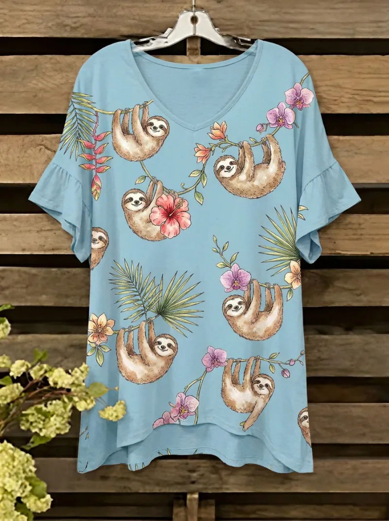Floral Tropical Ruffle Women's Loose Printed Blouse