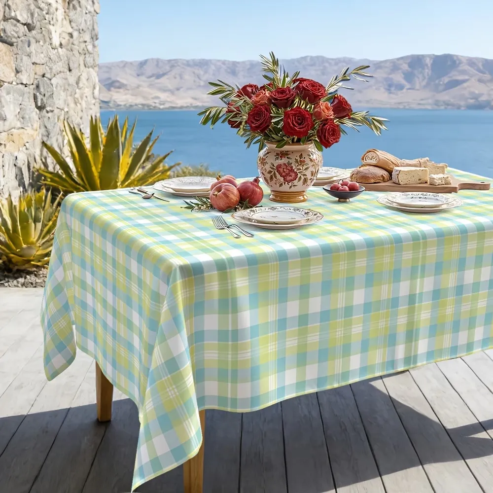 Contrast Color Plaid Tablecloth
