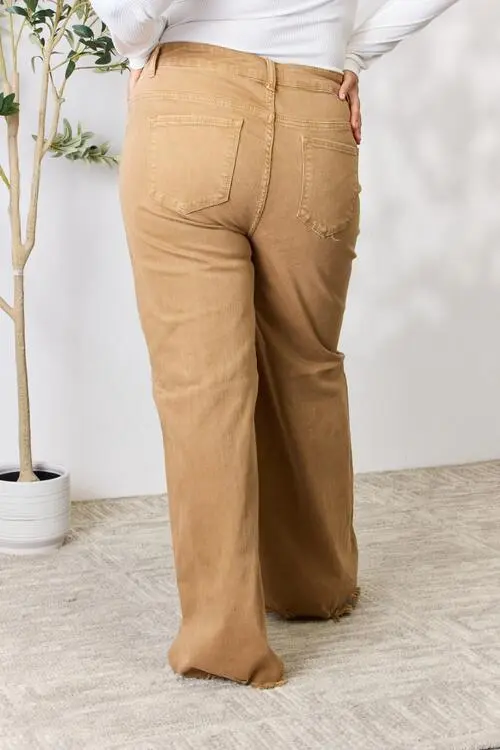 Fringe Hem Wide Leg Denim Jeans