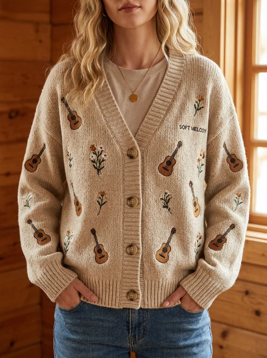 Rustic Statement Women's Country Music Knit Cardigan