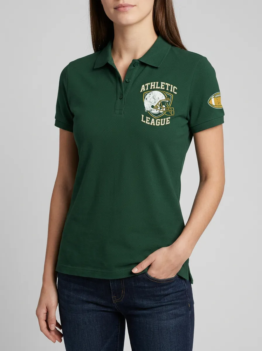 Women's American Football Fan Athletic League Helmet Graphic Polo Shirt