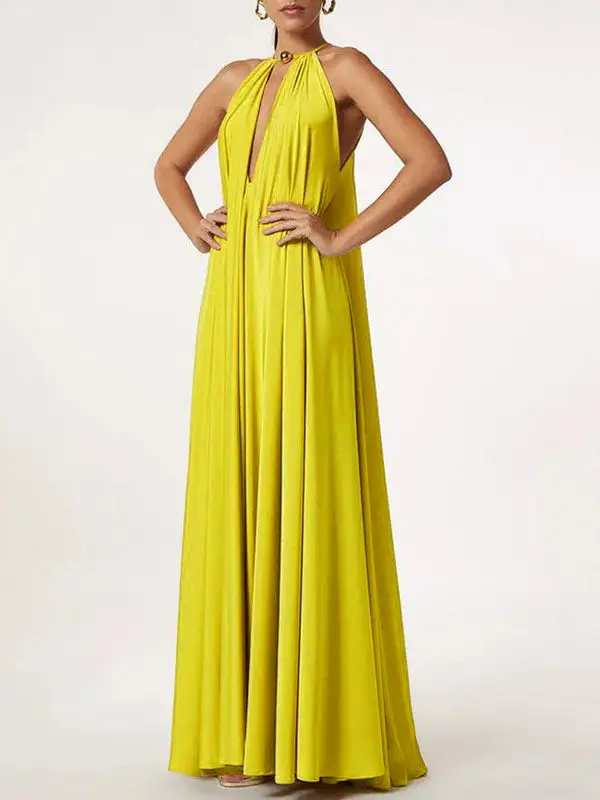 Deep Sleeveless Neck Maxi Dress
