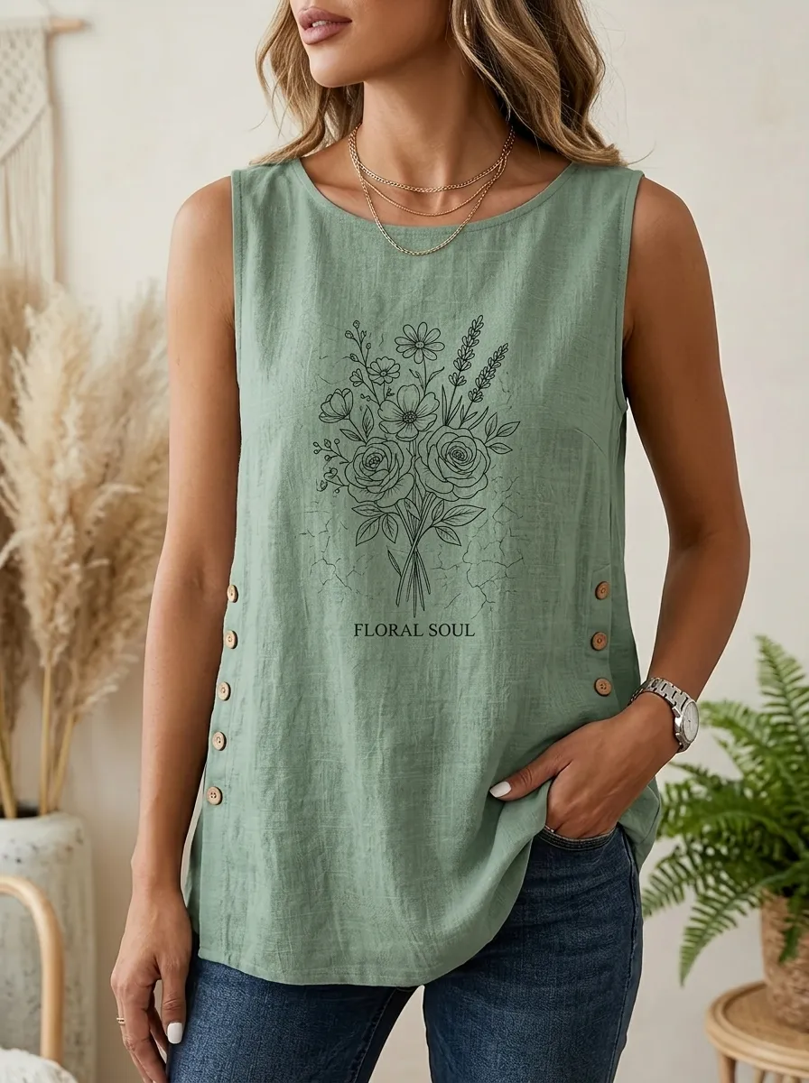 Women's Floral Soul Botanical Bouquet Printed Sleeveless Tank Top