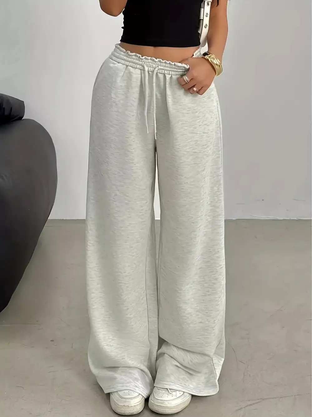 Relaxed Drawstring Wide Leg Casual Joggers