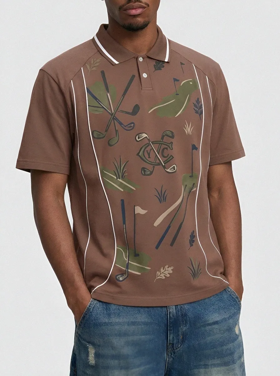 Men's Golf Lover Club Pattern Printed Polo Shirt