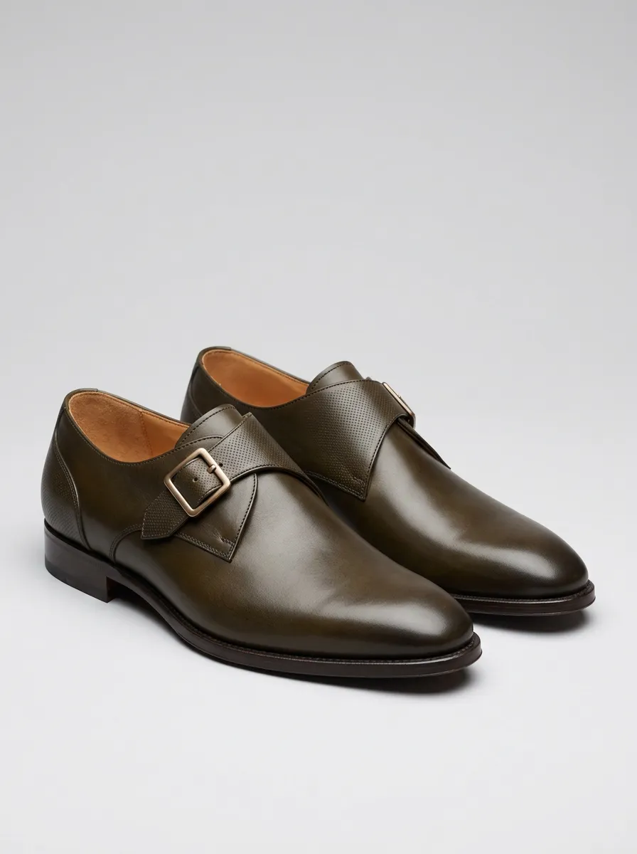 Men's Perforated Monk Strap Leather Shoes
