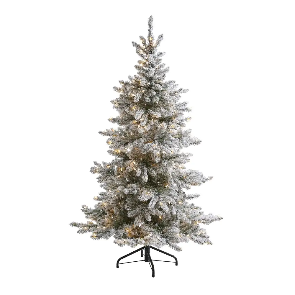 Flocked West Virginia Spruce Artificial Christmas Tree with Clear Lights and Bendable Branches