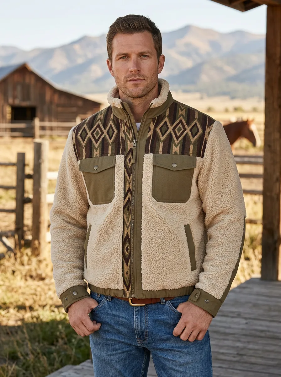 Canyon Trail Geometric Country Classic Men's Western Fleece Jacket