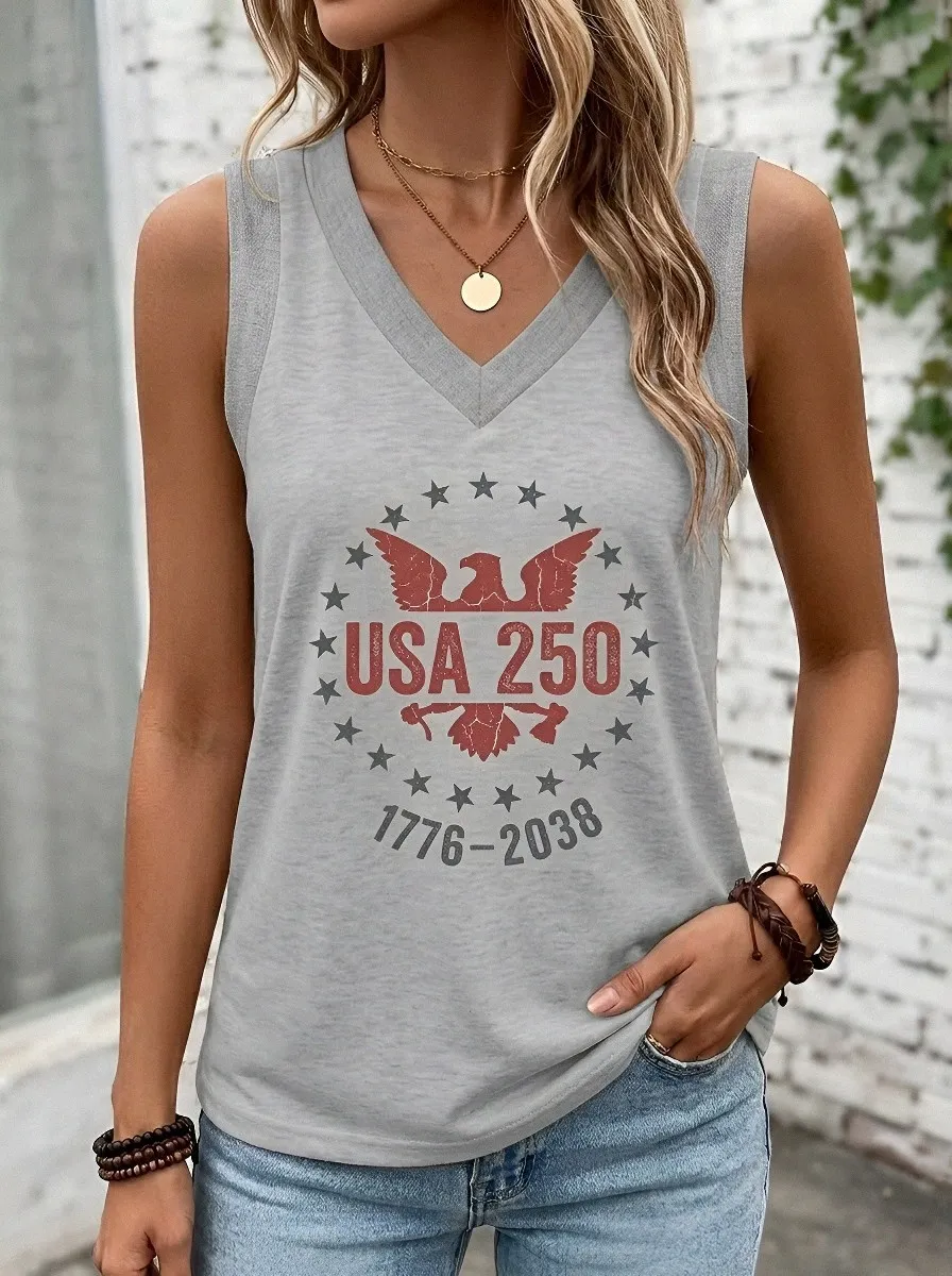 Women's USA 250 Patriotic Eagle Stars Printed Tank Top