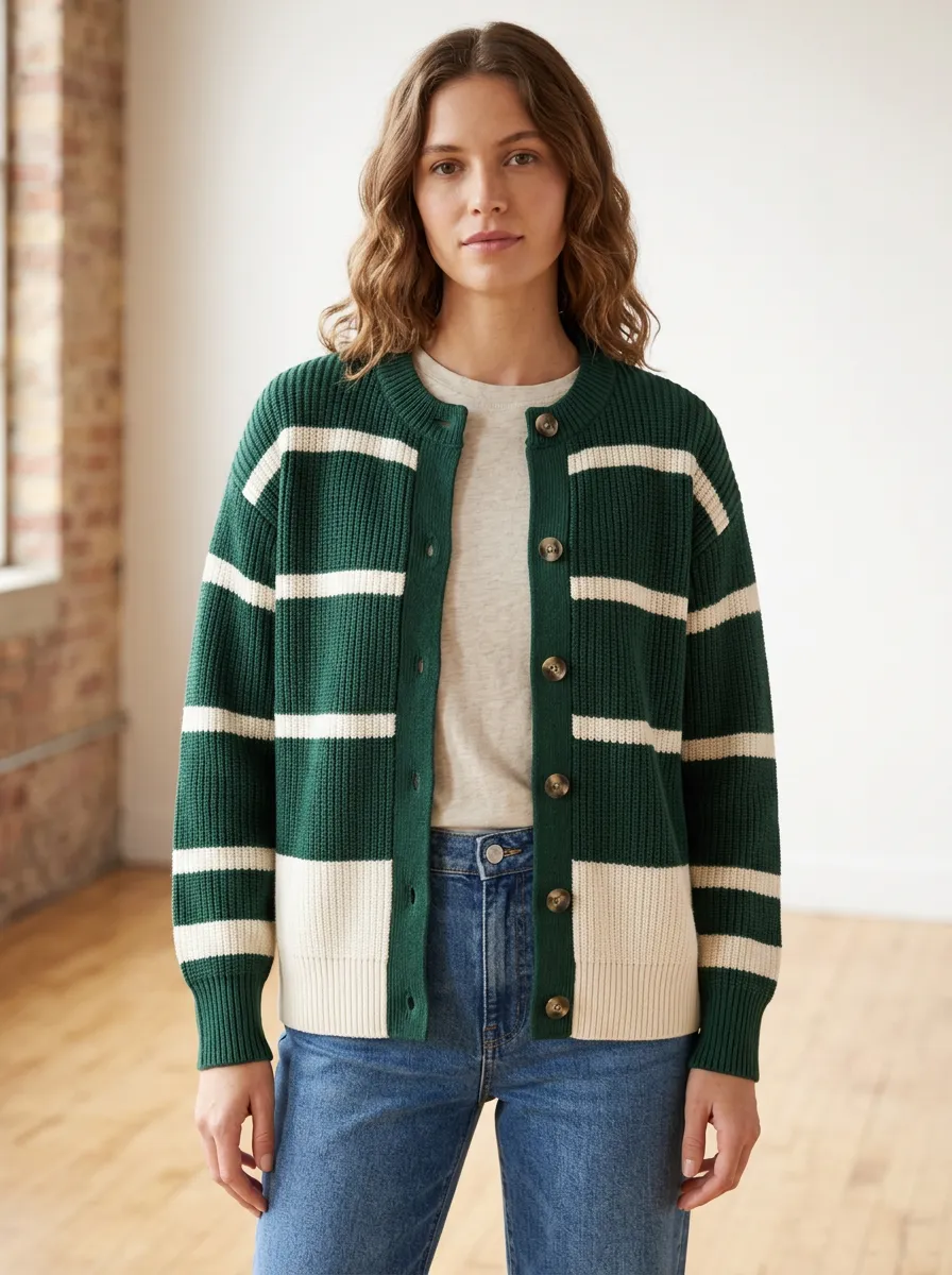 Classic Cardigan Rugby Striped Knit Cardigan