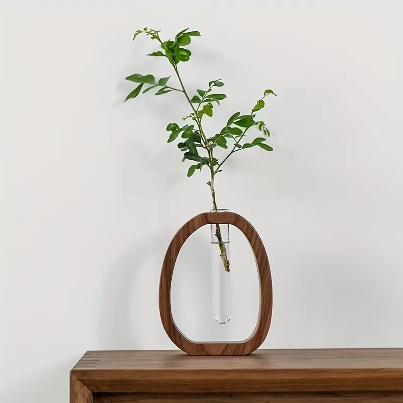 Minimalist Wood & Glass Vase