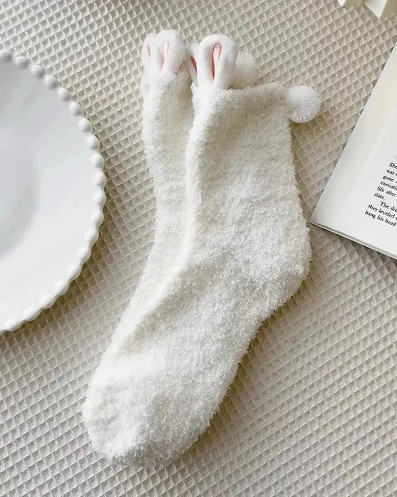 Fuzzy Bunny Ear Crew Socks